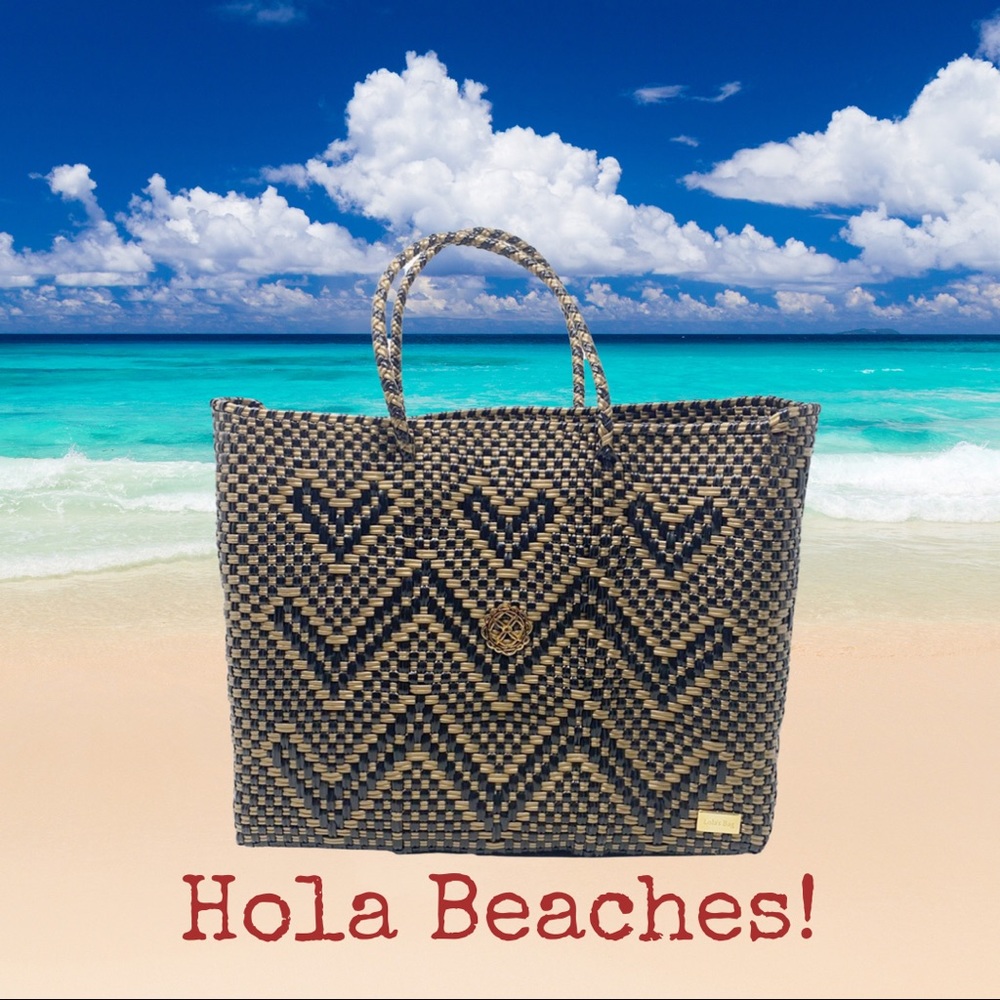 NWOT Lola's Bag-Black & Gold Chevron Tote Bag--Small